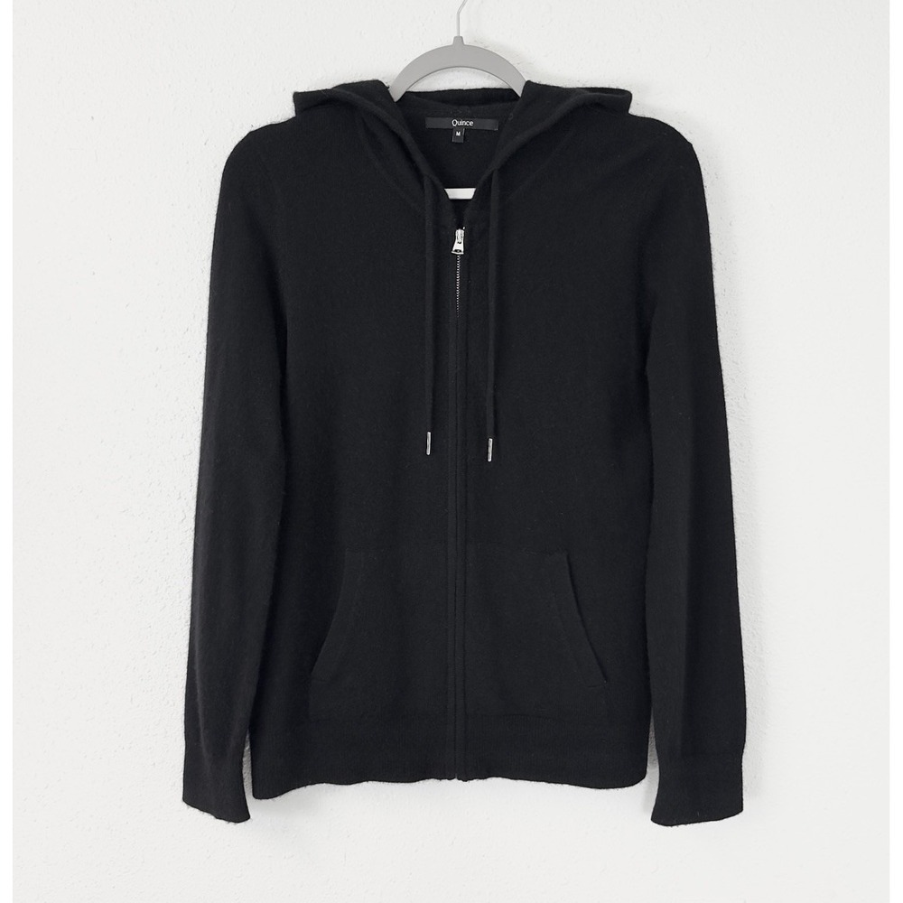 Quince Women's Black 100% Cashmere Full Zip-Up Hoodie Sweater Women's Size M